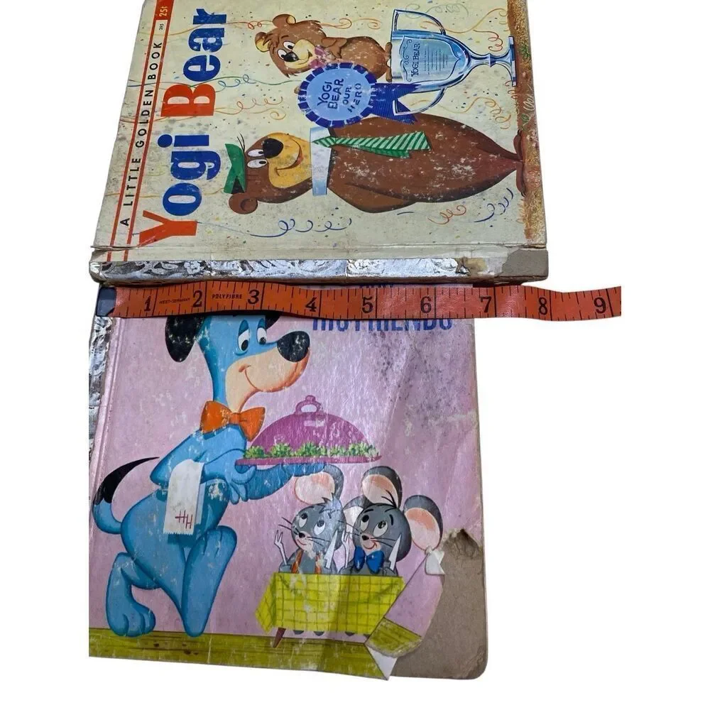 Lot 2 Vintage Little Golden Books Yogi Bear Huckleberry Hound 1960 Hanna Barbera